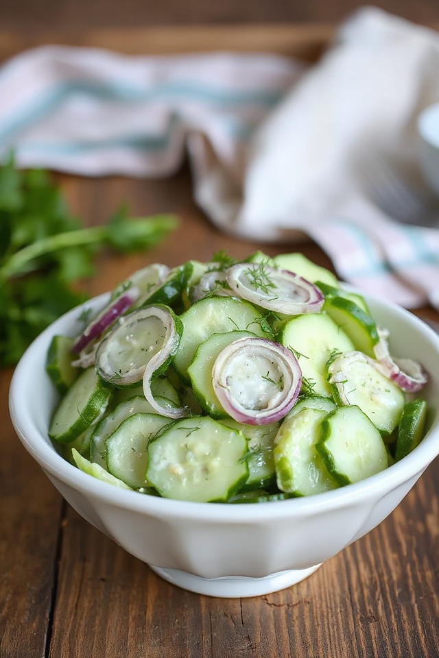 crisp cucumbers in creamy dressing