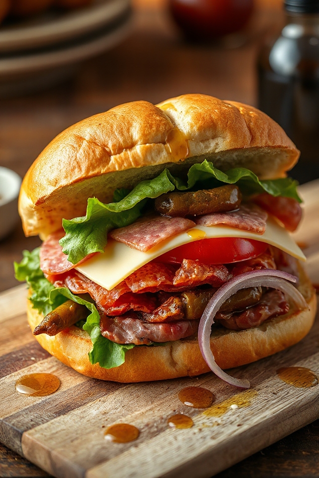 layered meats and toppings