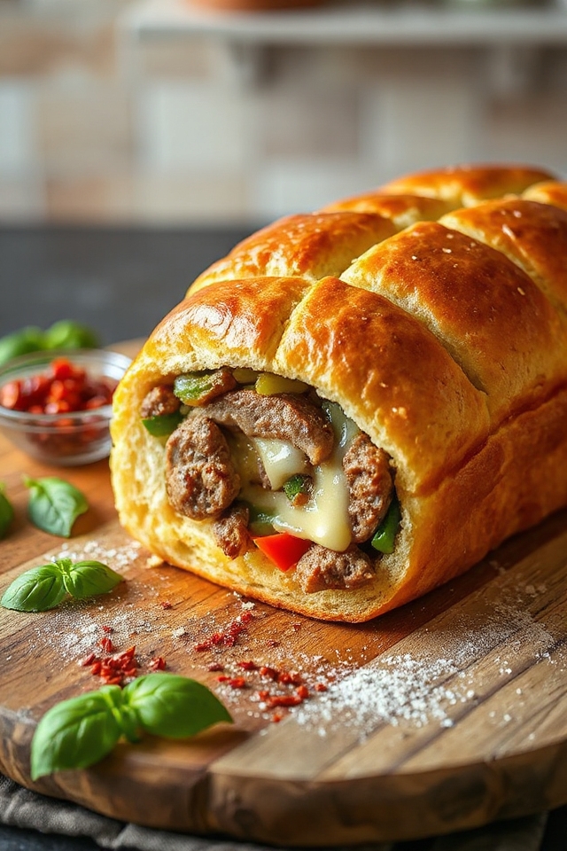 sausage filled cheesy bread delight