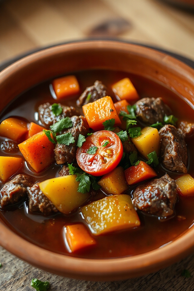 sear beef simmer with vegetables